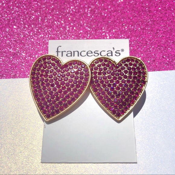 Francesca's Big Pink Heart Earrings - Picture 1 of 6